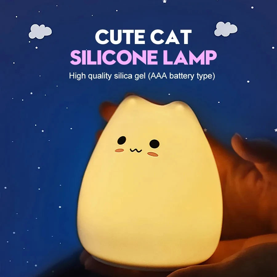 Silicone Touch Sensor LED Night Light For Children Baby Kids 7 Colors 2 Modes Cat LED USB LED Night Lamp
